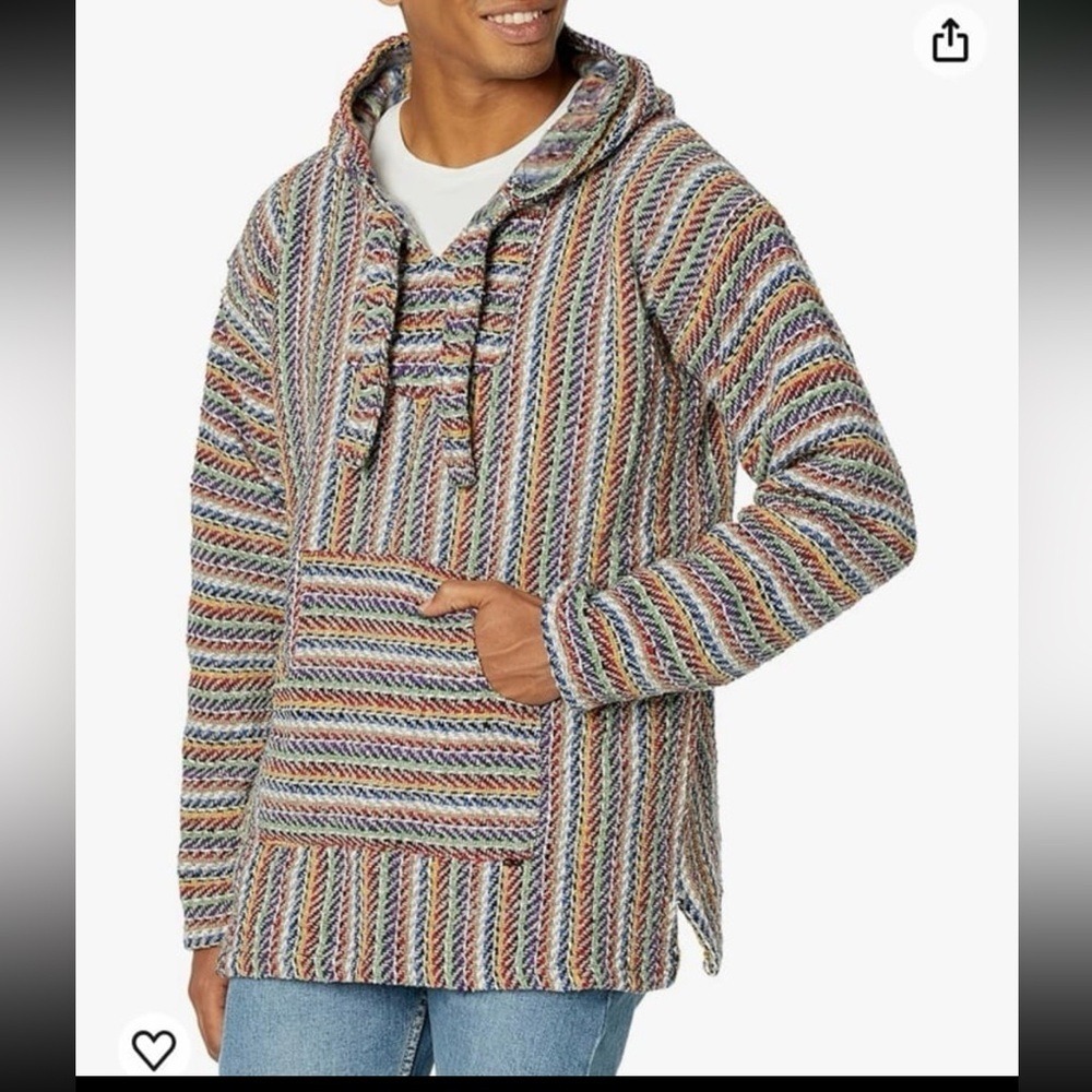 Saddle Blanket Co. Poncho Men's Medium Colorful Baja Hoodie Jacket‎